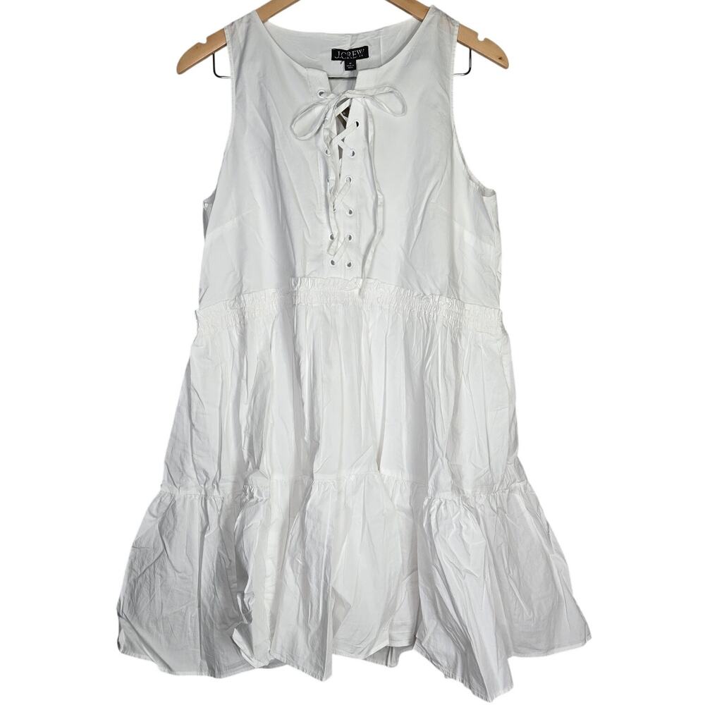 J. Crew Tiered lace-up mini dress in cotton poplin White M BR462